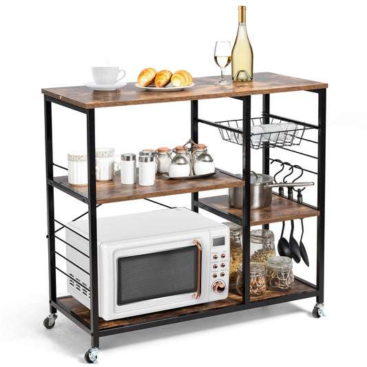 Giantex Baker's Rack, Industrial Microwave Oven Stand on Wheels, Kitchen Shelf Coffee Bar Station,