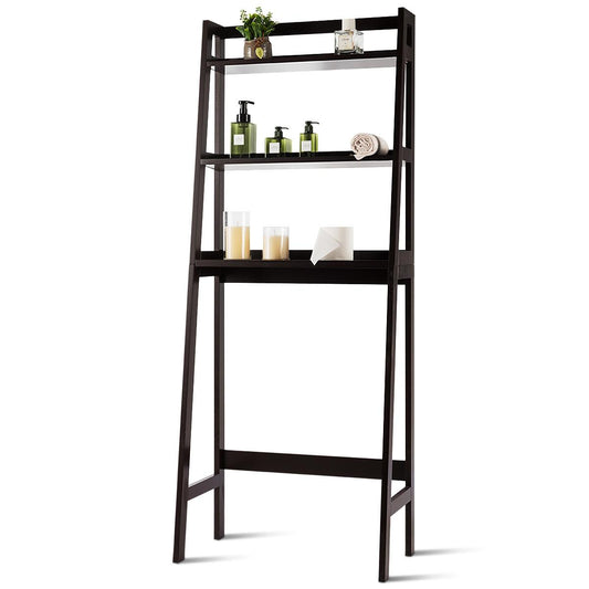 Giantex Over The Toilet Storage Rack, 3-Tier Freestanding Bathroom Organizer w/Wooden Frame, Space-Saving Toilet Shelf, Brown