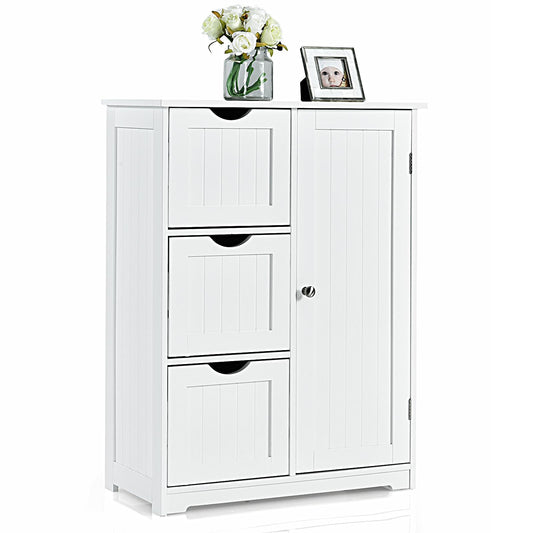 Giantex Floor Cabinet, Storage Cabinet w/3 Drawers & 1 Cupboard, Great for Bathroom, Living Room, Dining Room, White