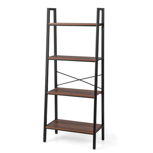 Giantex Wood Bookshelf,  4-Tier Ladder Display Shelves, Plant Flower Stand for Indoor Outdoor Use (1)