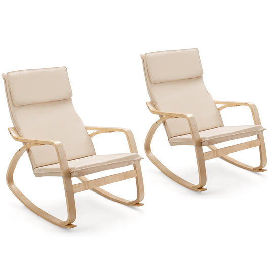 Giantex Comfortable Rocking Chair, Relax Accent Fabric Armchairs, Beige-2