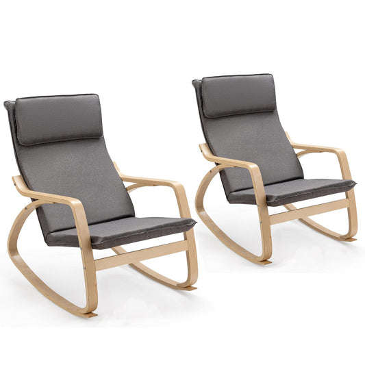 Giantex Comfortable Rocking Chair, Relax Accent Fabric Armchairs, Gray-2