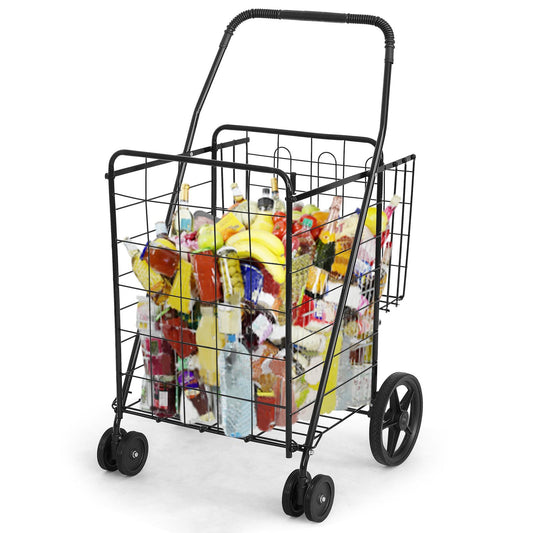 Giantex Folding Shopping Cart, Light Weight Trolley w/Handle & Swiveling Wheels, Large Grocery Cart, Black