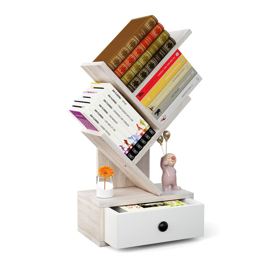 Giantex 5 Tier Tree Bookshelf w/Drawer, Space Saving Corner Wooden Bookcase, Open Display Organizer