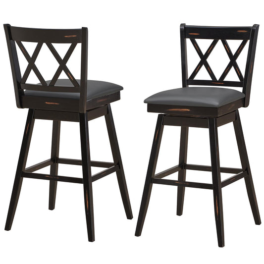 Giantex 29" Counter Height Cushioned Bar Chair, 360° Swivel Farmhouse Barstool w/Ergonomic Backrest, Waterproof PVC Surface & Solid Wood Structure