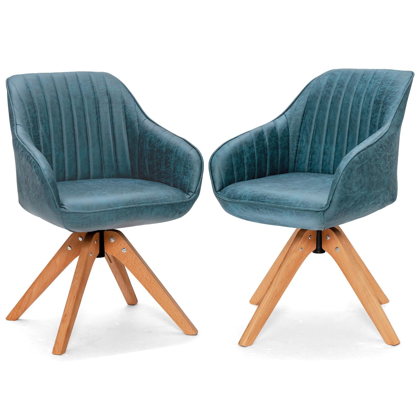 Giantex Set of 2 Swivel Dining Chairs, Side Chair w/Curved Back & Solid Wool Legs, Upholstered Dining Accent Chairs