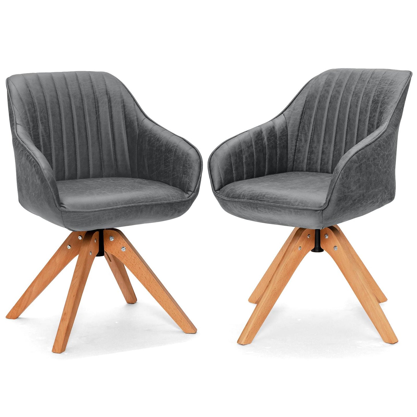 Giantex Set of 2 Swivel Dining Chairs, Side Chair w/Curved Back & Solid Wool Legs, Upholstered Dining Accent Chairs