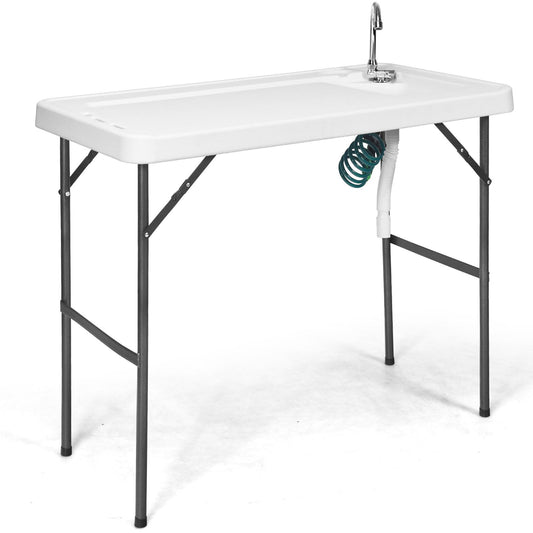 Giantex Portable Folding Camping Sink Table, Fillet Cleaning Cutting Washing Station w/Drain Hose