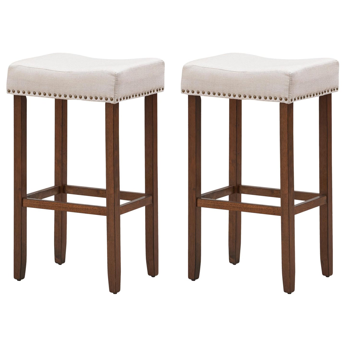Giantex 29 Inch Backless Counter Height Stools, Upholstered Counter Saddle Chairs w/Thick Cushion & Solid Wood Legs (Beige,2)