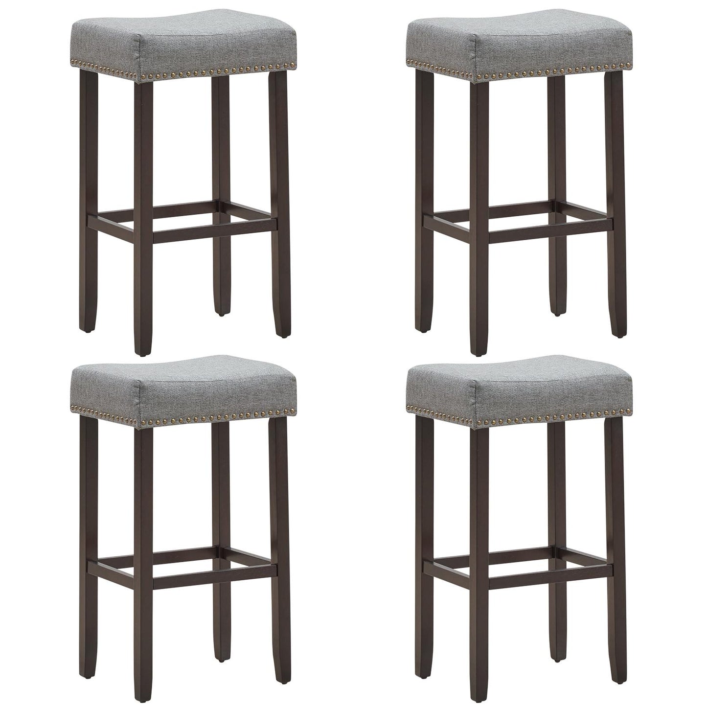 Giantex 29 Inch Backless Counter Height Stools, Upholstered Counter Saddle Chairs w/Thick Cushion & Solid Wood Legs (Gray,4)