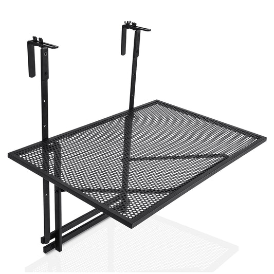 Giantex Hanging Railing Table, Iron Folding Balcony Table w/ 5-Level Adjustable Height