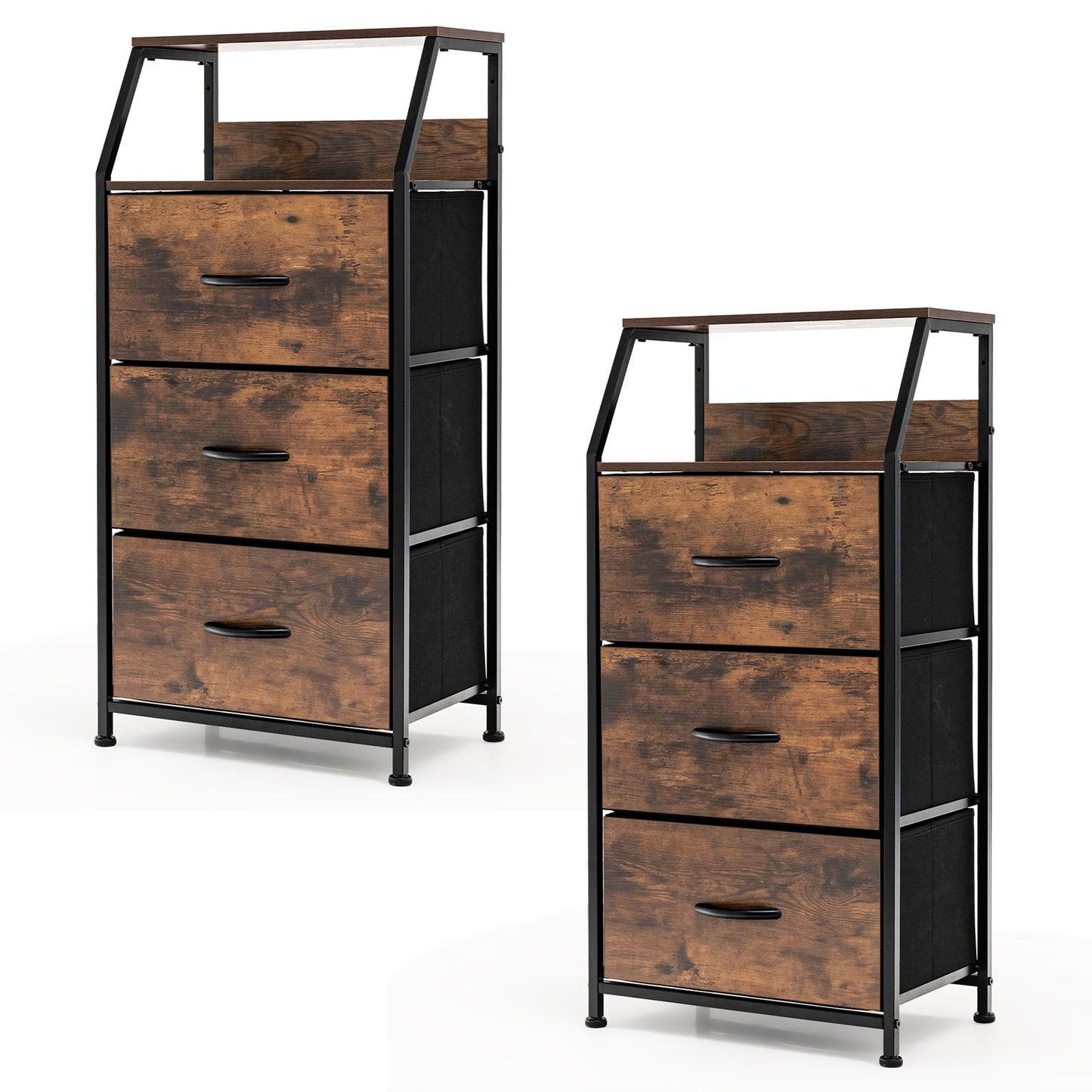 Giantex Vertical Dresser Storage Towel, Industrial Organizer Unit w/ 3 Fabric Drawers, Anti-Toppling Device & Adjustable Foot Pads, (2)