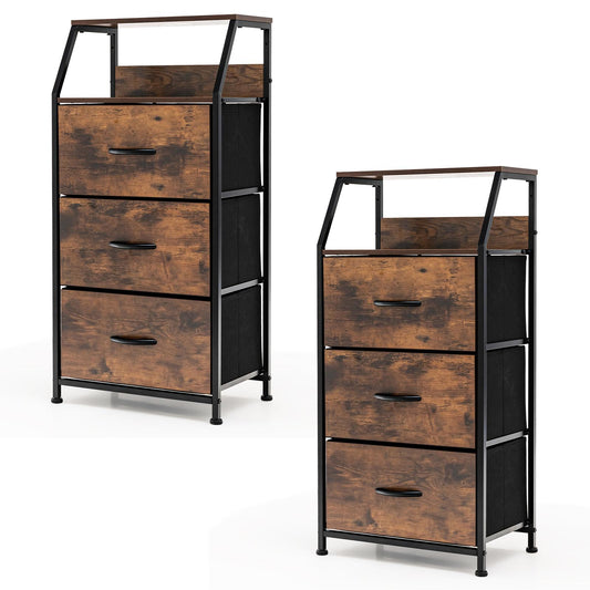 Giantex Vertical Dresser Storage Towel, Industrial Organizer Unit w/ 3 Fabric Drawers, Anti-Toppling Device & Adjustable Foot Pads, (2)