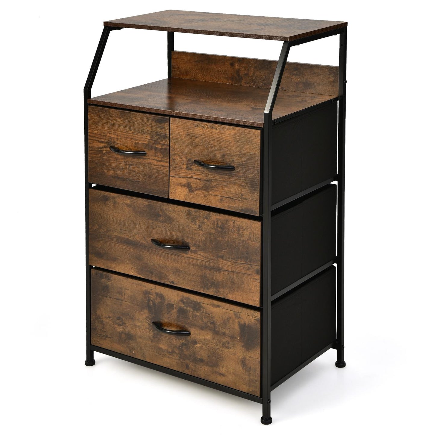 Giantex 4-Drawer Dresser w/Shelf, Free Standing Floor Storage Chest w/Steel Frame & Fabric Bins, Industrial Large Storage Organizer for Closet, (1)