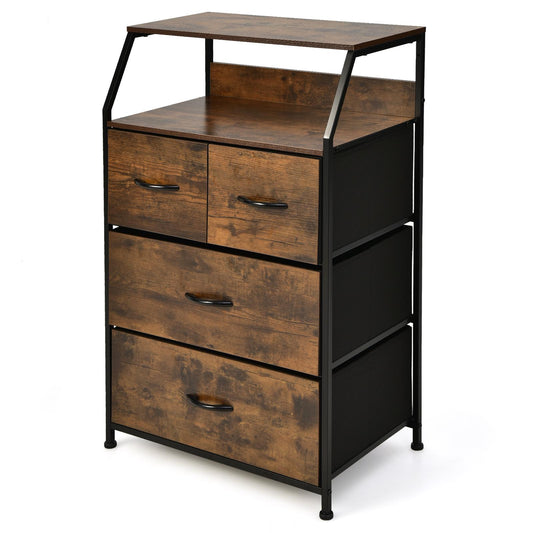 Giantex 4-Drawer Dresser w/Shelf, Free Standing Floor Storage Chest w/Steel Frame & Fabric Bins, Industrial Large Storage Organizer for Closet, (1)