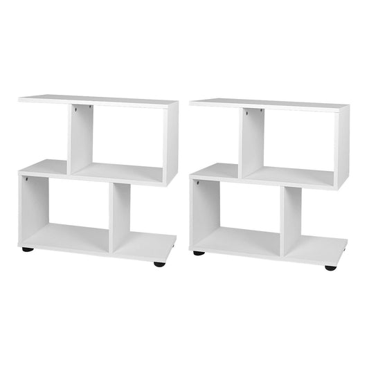 Giantex 2-Tier Irregular Storage Shelf, Wood Shelving Units w/4 Compartments, Home Wooden Bookshelf, (2)