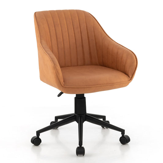 Giantex Leather Home Office Chair, Swivel Rolling Computer Desk Chair w/Adjustable Height, 1