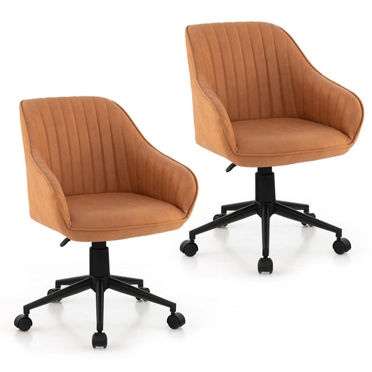 Giantex Leather Home Office Chair, Swivel Rolling Computer Desk Chair w/Adjustable Height, 2