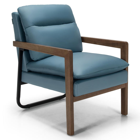 Giantex  Upholstered Accent Chair, Modern Faux Leather Armchair, Overstuffed Sofa Chair for Hoem(Blue, 1)