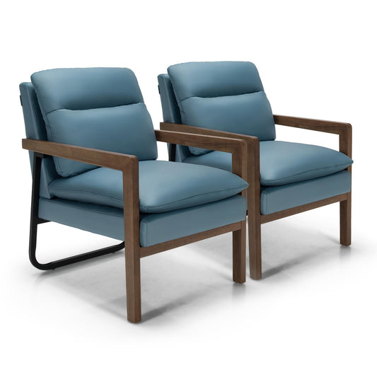 Giantex  Upholstered Accent Chair, Modern Faux Leather Armchair, Overstuffed Sofa Chair for Hoem(Blue, 2)