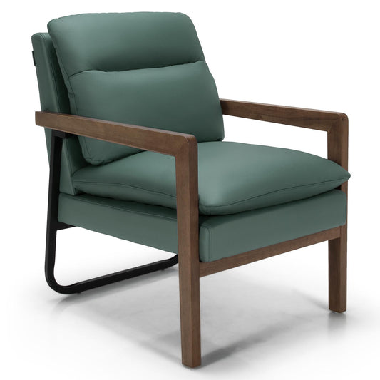 Giantex  Upholstered Accent Chair, Modern Faux Leather Armchair, Overstuffed Sofa Chair for Hoem(Green, 1)