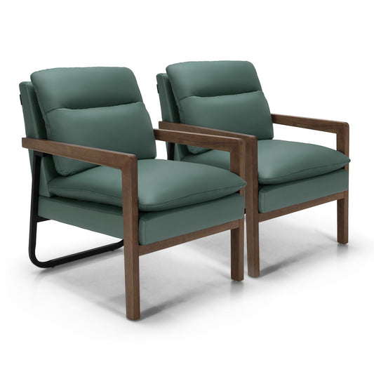 Giantex  Upholstered Accent Chair, Modern Faux Leather Armchair, Overstuffed Sofa Chair for Hoem(Green, 2)