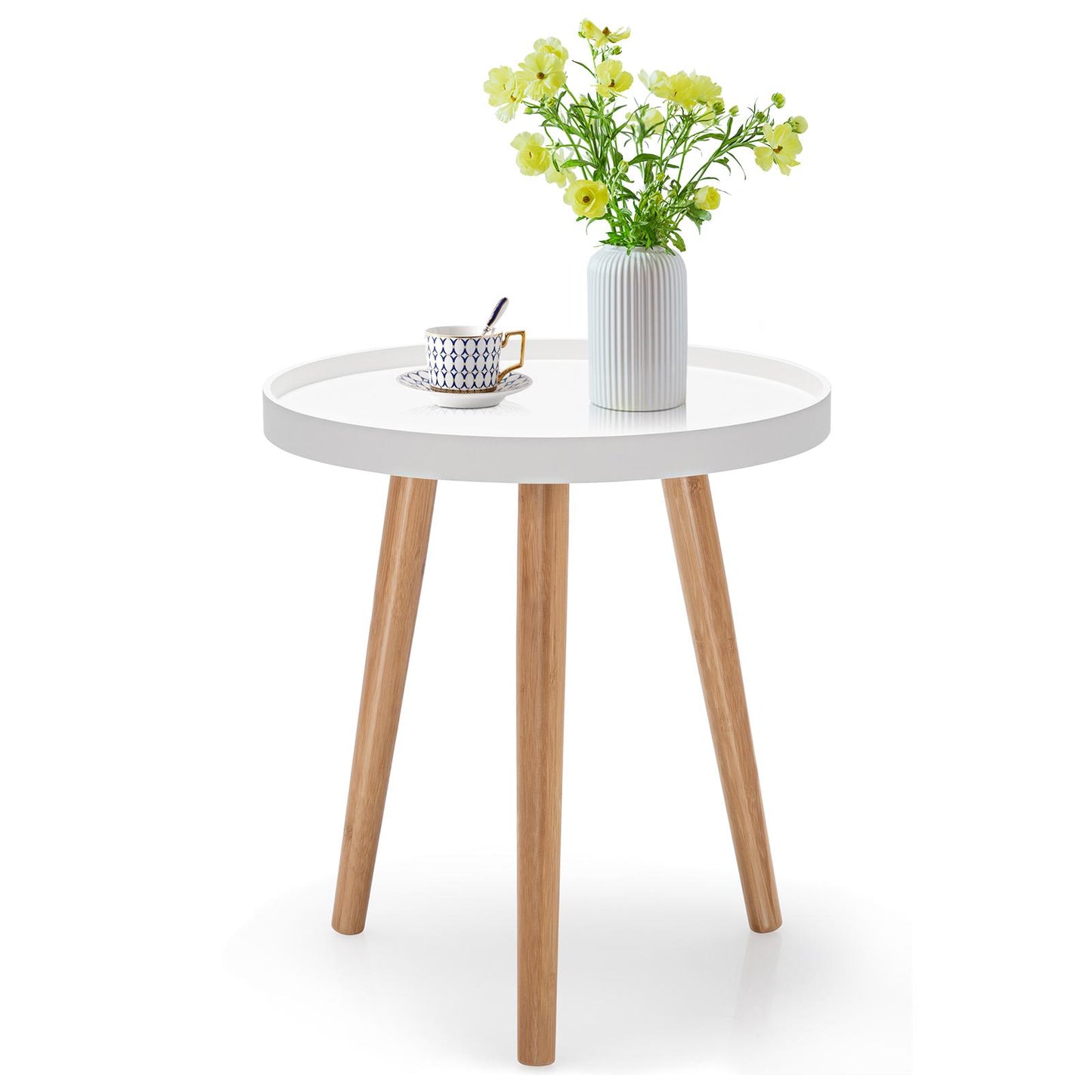 Giantex Console End Table, Round Coffee Table w/Tray, Quality Connectors, Compact Sofa Bed Side Table, (1)
