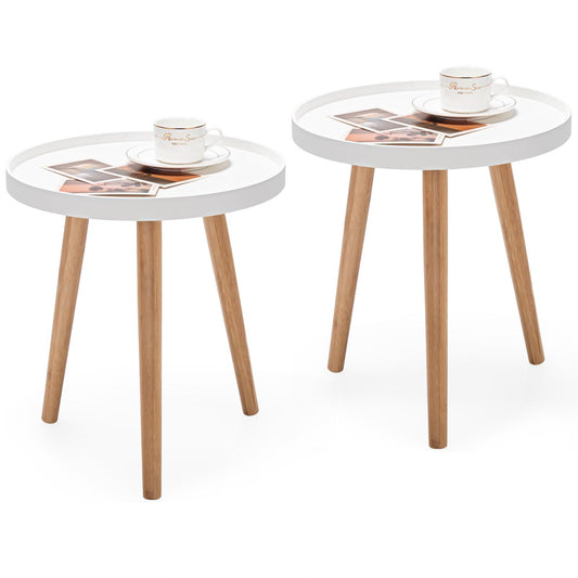 Giantex Console End Table, Round Coffee Table w/Tray, Quality Connectors, Compact Sofa Bed Side Table, (2)