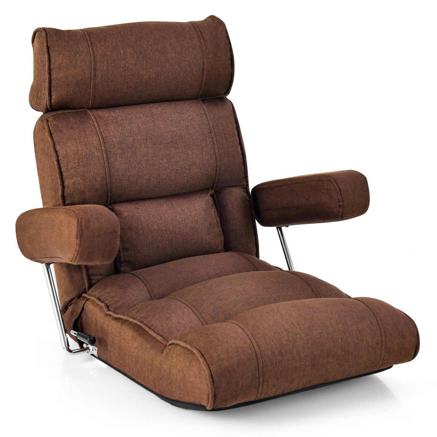 Giantex Adjustable Folding Floor Sofa Chair, Upholstered Sleeper Chair w/6-position Adjustable Headrest/Lumbar Support/Extended Seat, Brown