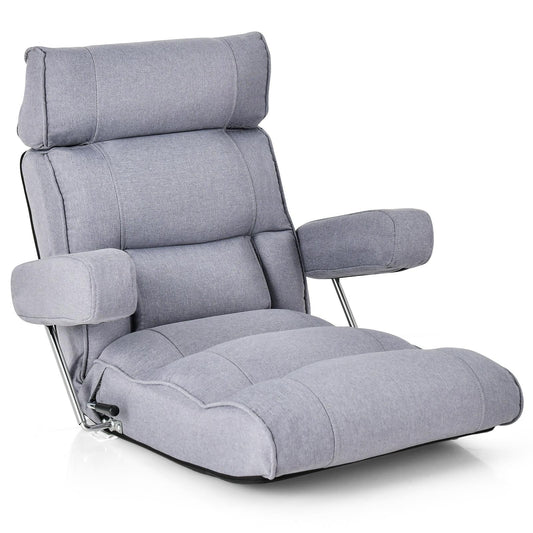Giantex Adjustable Folding Floor Sofa Chair, Upholstered Sleeper Chair w/6-position Adjustable Headrest/Lumbar Support/Extended Seat, Gray