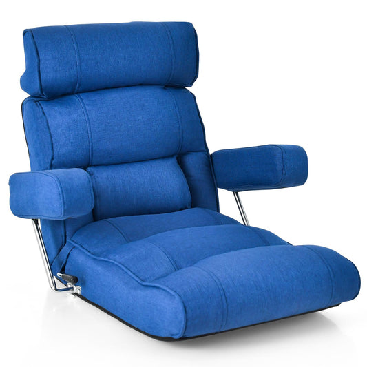Giantex Adjustable Folding Floor Sofa Chair, Upholstered Sleeper Chair w/6-position Adjustable Headrest/Lumbar Support/Extended Seat, Blue