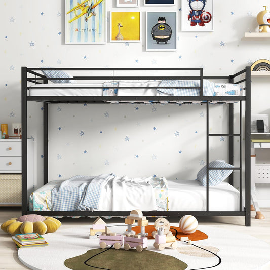 Giantex Metal Bunk Bed, Twin Over Twin w/Ladder and Guard Rail, Heavy-duty Slatted Floor Bed Frame for Kids, Teens, No Box Spring Needed, Black