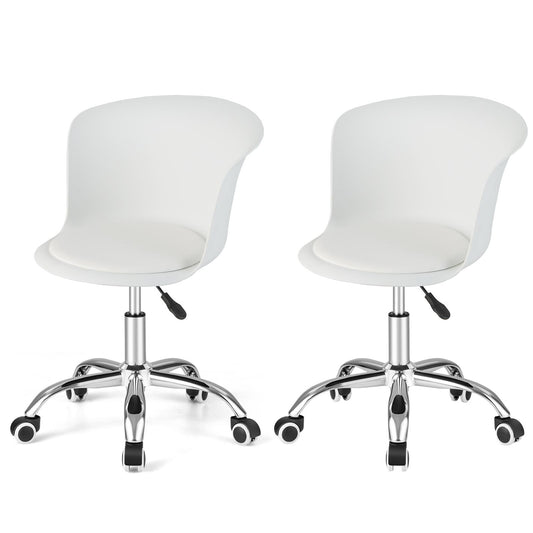 Giantex Giantex Home Office Desk Chair, Armless Plastic Swivel Rolling Task Chair w/Soft PU Leather Cushion & Universal Casters, White