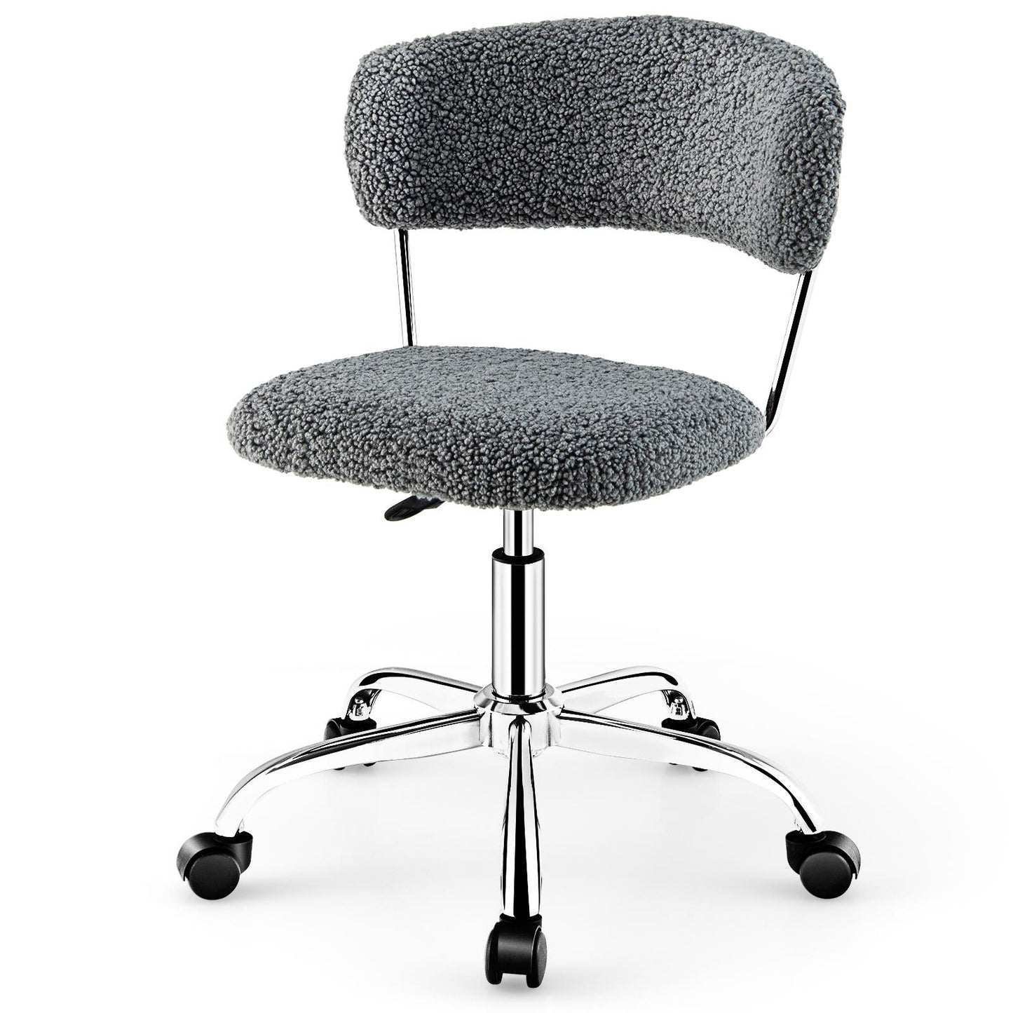 Giantex Faux Fur Low Back Swivel Leisure Chair, Rolling Armless Vanity Chair w/Galvanized Steel Frame for Home Office, Gray
