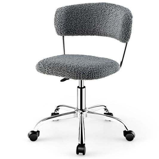Giantex Faux Fur Low Back Swivel Leisure Chair, Rolling Armless Vanity Chair w/Galvanized Steel Frame for Home Office, Gray