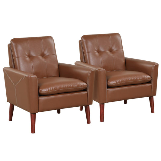Giantex Modern Upholstered Accent Chair, rgonomic Armchair w/Tufted Back, Large Seat & Solid Wood Legs, 2