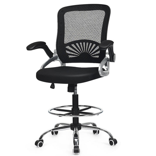Giantex Tall Mesh Drafting Chair, Standing Desk Stool w/Lumbar Support & Footrest Ring for Office