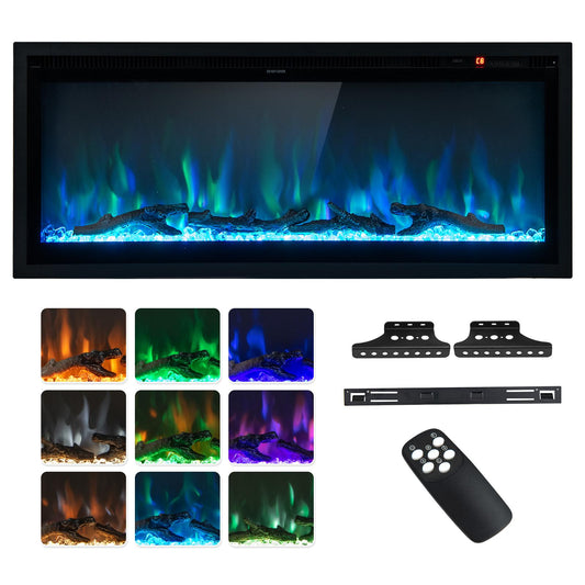 Giantex 42 Inch Electric Fireplace, Linear Fireplace Insert w/ Remote Control, Wall Mounted/Recessed/Frestanding Electric Fireplace Heater