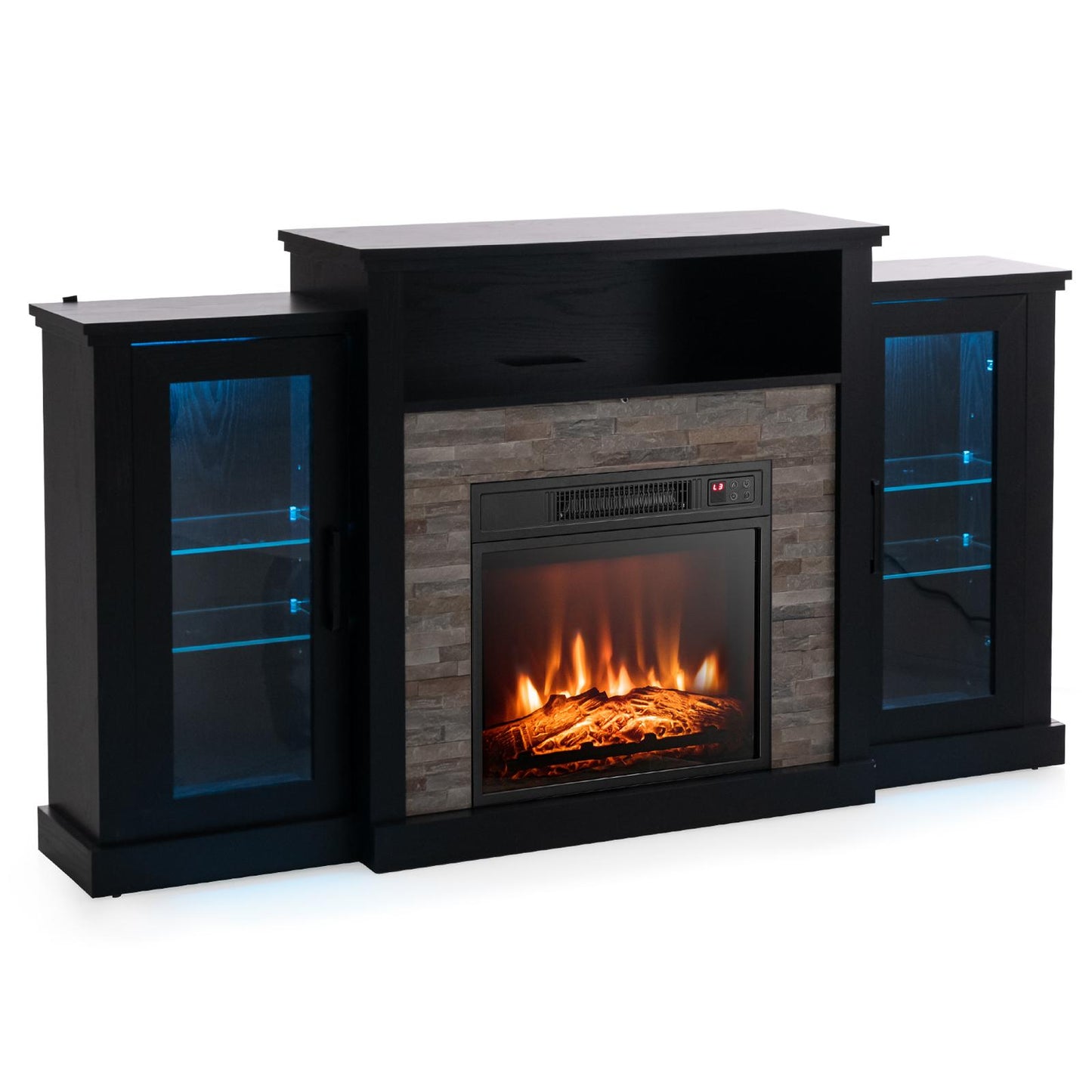 Giantex Fireplace TV Stand w/LED Lights & Smart APP Control for TVs up to 65", Entertainment Center w/18" Electric Fireplace