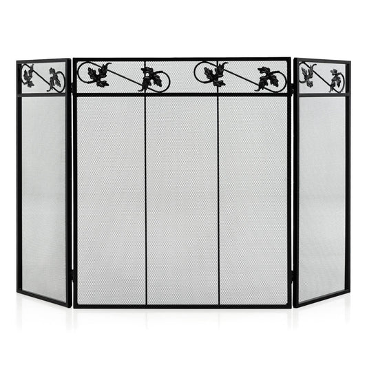 Giantex 50 x 30 Inches 3-Panel Heat-Resistant Metal Mesh Fireplace Screen, Folding Fire Spark Guard, Fireplace Gate Cover, Freestanding Spark Protector for Wood Burning