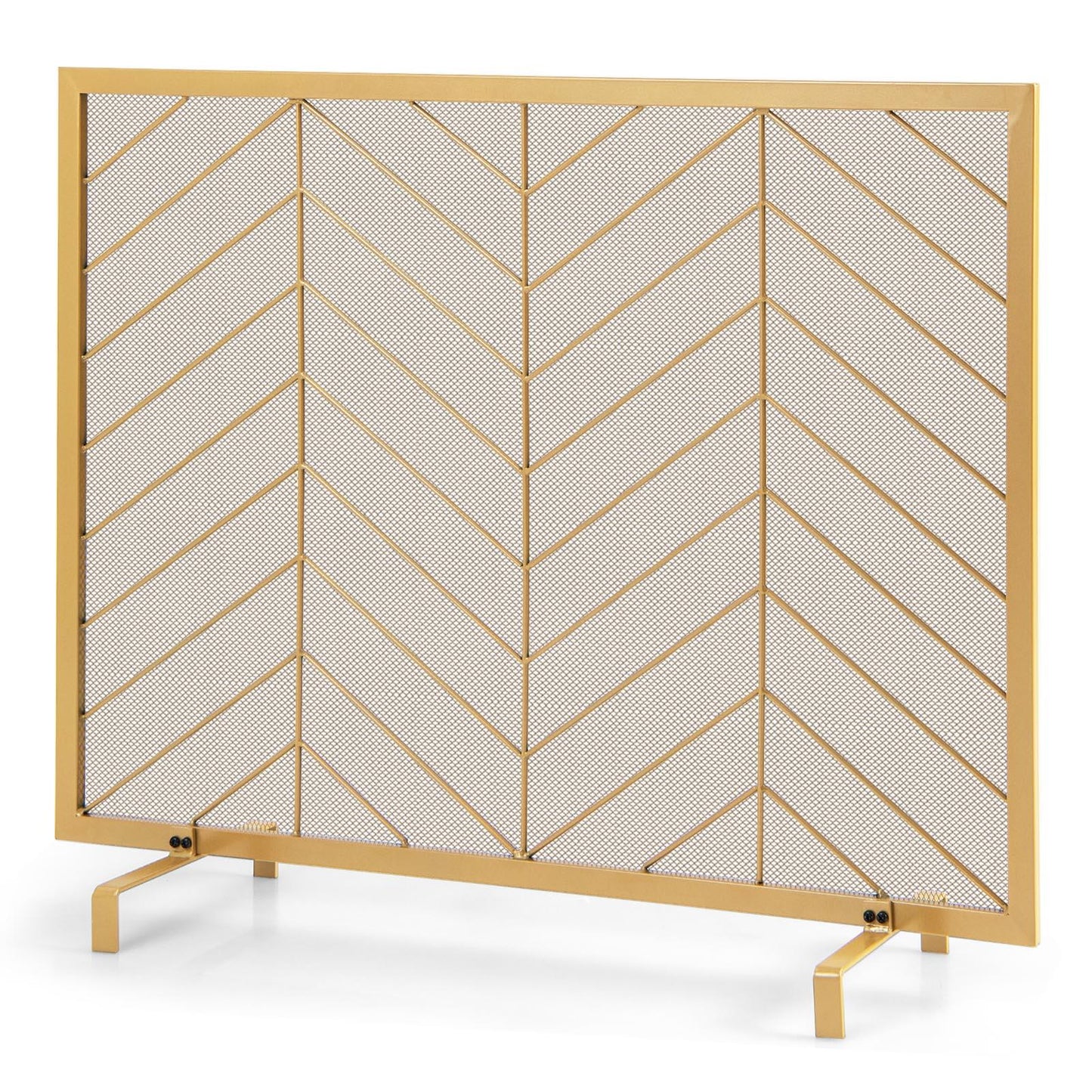 Giantex Single Panel Fireplace Screen, Wrought Metal Fire Spark Guard, Decorative Mesh Fireplace Cover for Living Room, Bedroom, Gold/Black
