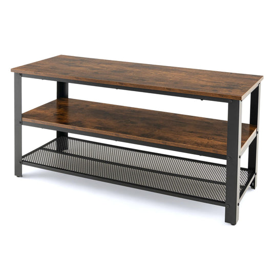 Giantex Media TV Stand, Industrial Entertainment Center w/Storage Shelves, Metal Frame Cabinet for Home
