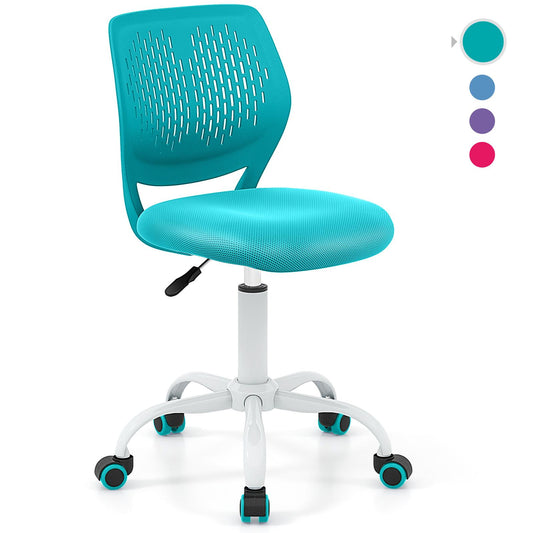 Giantex Kids Desk Chair, Adjustable Swivel Chair for Children, Armless Mesh Task Student Study Chair w/Lumbar Support & Adjustable Height, Rolling Computer Chair, Turquoise