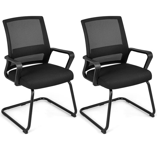 Giantex Office Mesh Chair, Upholstered Guest Conference Chair w/ Lumbar Support Ergonomic Backrest, Metal Frame Sled Base Reception Room Chair, Executive Chair, 2