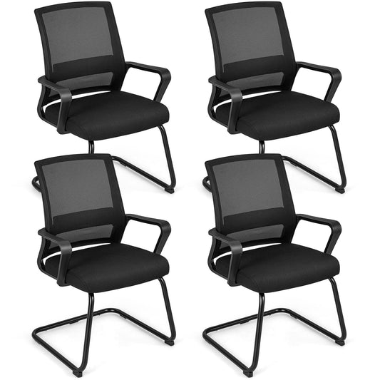 Giantex Office Mesh Chair, Upholstered Guest Conference Chair w/ Lumbar Support Ergonomic Backrest, Metal Frame Sled Base Reception Room Chair, Executive Chair, 4
