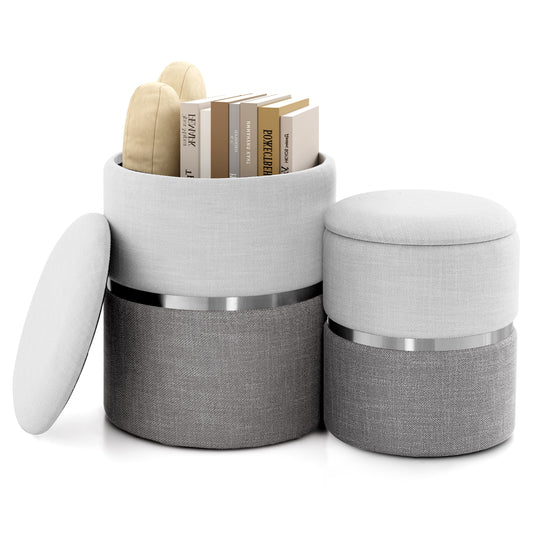 Giantex Home 2Pcs Upholstered Nesting Stool,  Compact Side Table Footrest for Living Room, Bedroom