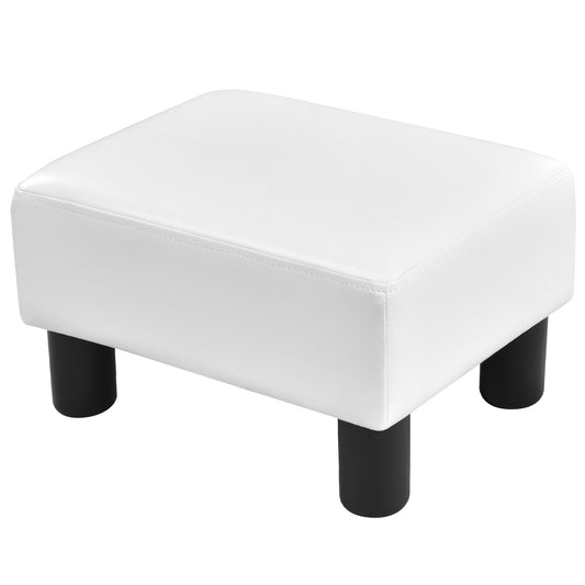 Giantex Footrest Ottoman, Small PU Leather Stool w/Non-Skid Wood Legs, Modern Rectangular Footstool for Outdoor, Office, White