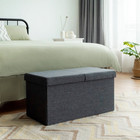 Giantex Folding Storage Ottoman, End of Bed Bench, Fabric Shoe Bench w/Padded Seat, Upholstered Foot Rest Stool, Storage Box, Grey