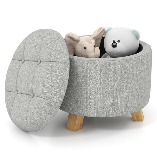 Giantex Round Storage Ottoman w/Removable Lid, Fabric Upholstered Ottoman, Modern Multifunctional Sofa Footrest Extra Seating