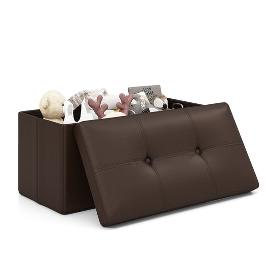 Giantex Storage Ottoman Bench, 30 Inches Folding Leather Ottoman Foot Rest, End of Bed Padded Seat, Brown